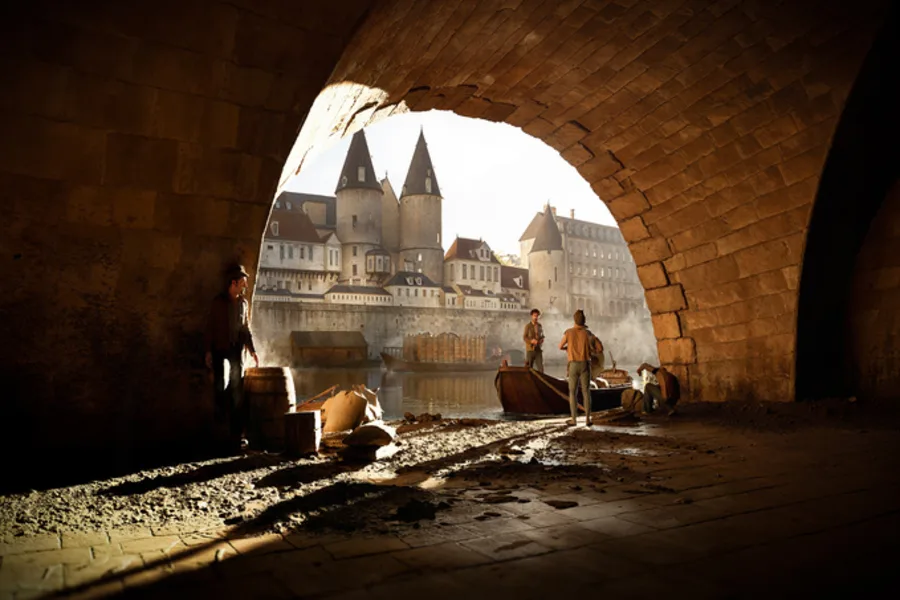 VR image: a panoramic perspective of the Seine river with a carriage in the edge of the Seine.